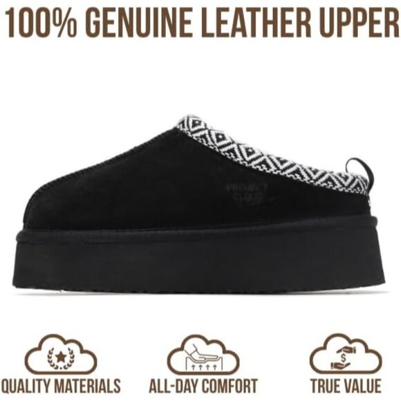 โกWomen Project Cloud Black Leather Soft Memory Foam Cozy Supportive Slipper - Picture 4 of 6